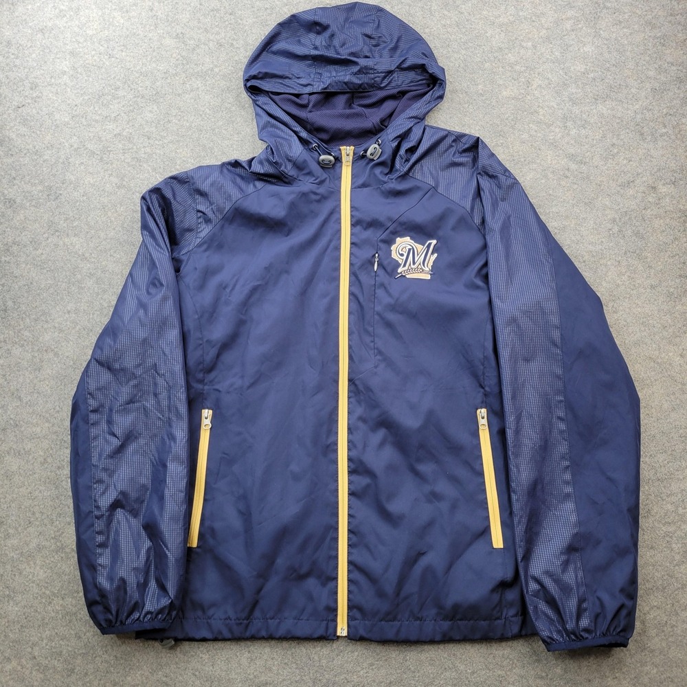 Milwaukee Brewers Jacket Mens Large MLB Baseball Genuine Merchandise Hooded Coat